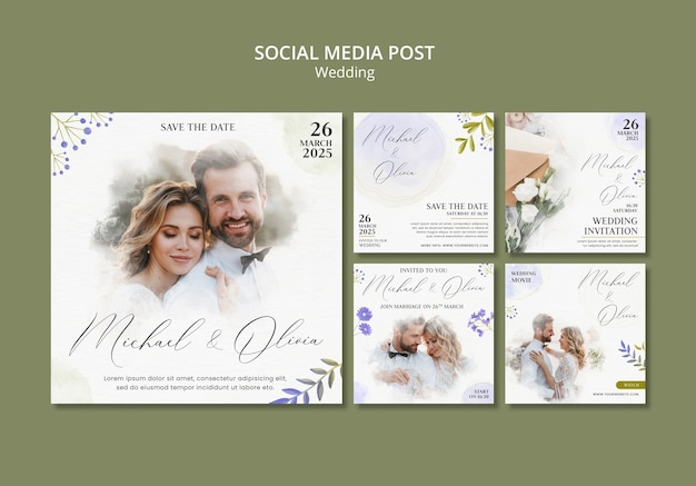 PSD watercolor wedding design instagram template