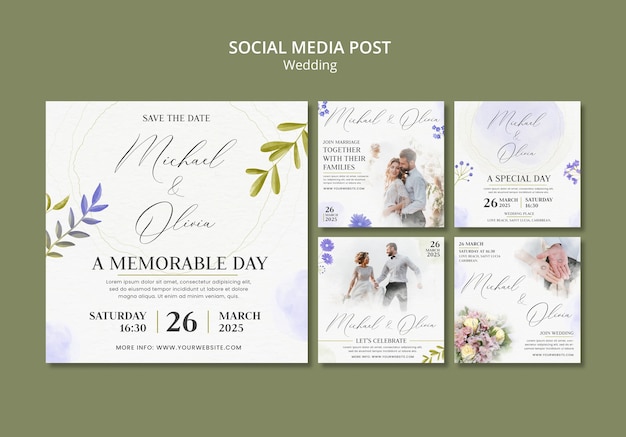 PSD watercolor wedding design instagram template