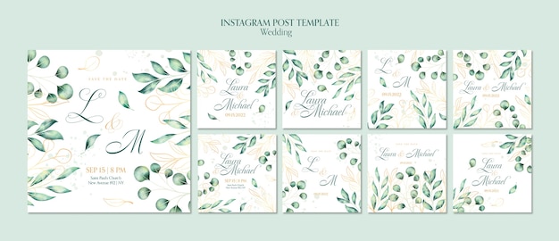 PSD watercolor wedding instagram posts collection