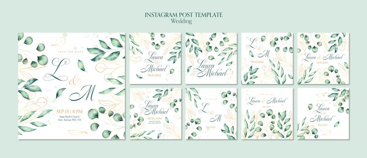 PSD watercolor wedding instagram posts collection