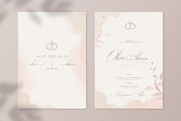 Watercolor wedding invitation and save the date card