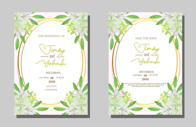 PSD watercolor wedding invitation template with purple flower premium psd