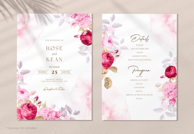 Watercolor wedding invitation template with romantic floral