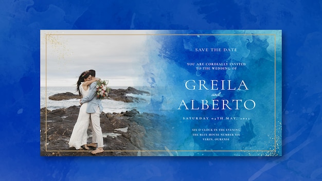 PSD watercolor wedding invitation template