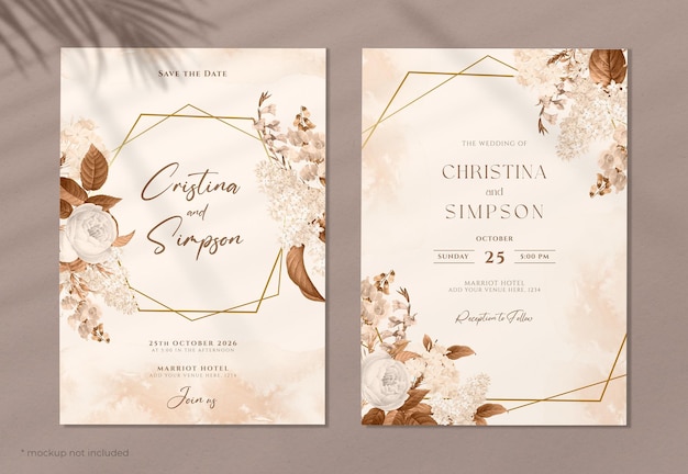 watercolor wedding invitation with elegant boho floral