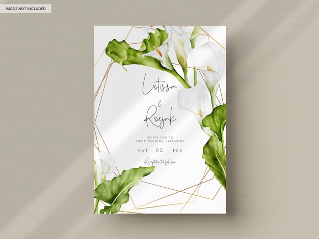 PSD watercolor white calla lily flower invitation card template