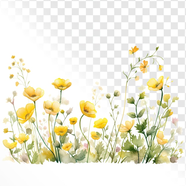 PSD acquerello fiore selvatico bordo sfondo trasparente