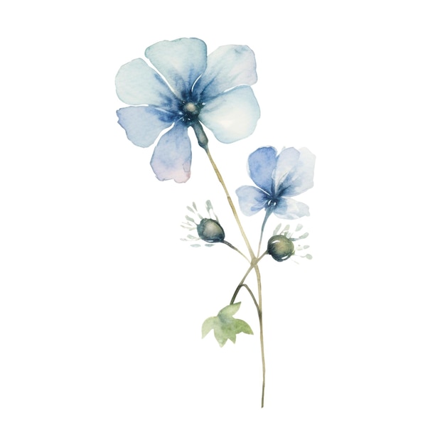 PSD watercolor wildflowers illustration hand drawn flowers isolated on white background