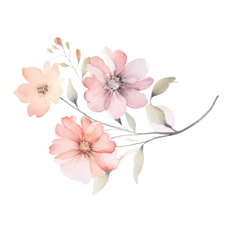 PSD watercolor wildflowers illustration hand drawn flowers isolated on white background