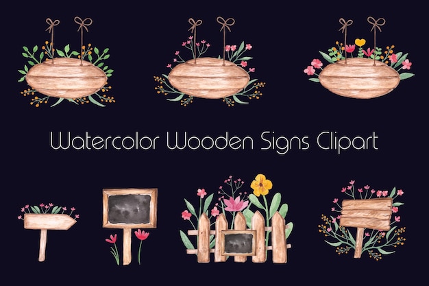 PSD watercolor wooden signs clipart