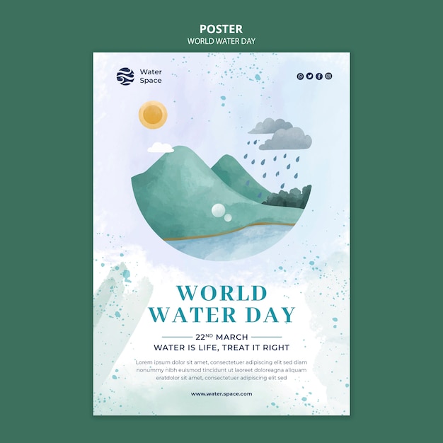 PSD watercolor world water day design template