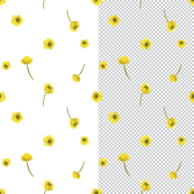 PSD watercolor yellow floral seamless pattern cute yellow wild flowers in cottage style