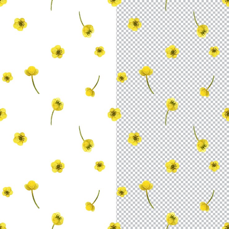 PSD watercolor yellow floral seamless pattern cute yellow wild flowers in cottage style