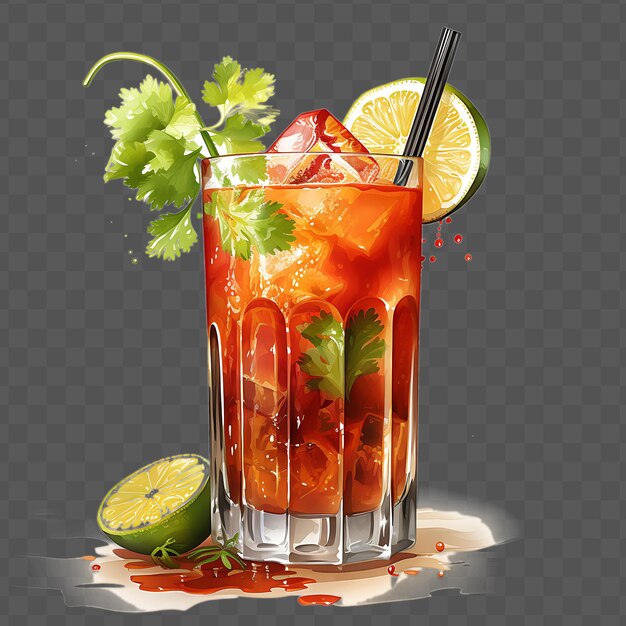 PSD watercolor of a zesty bloody mary drink featuring the vivid isolated psd transparent collage art