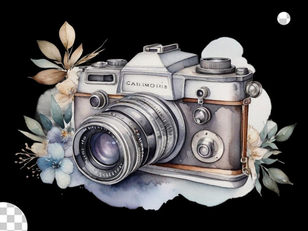 PSD a watercolour camera with christmas decration