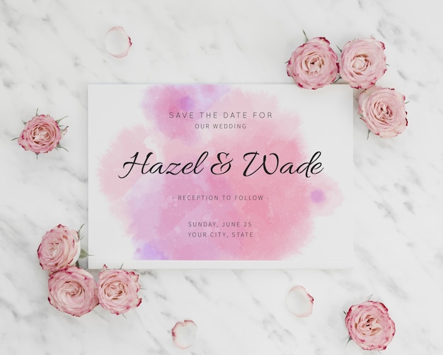 PSD watercolour save the date invitation and roses
