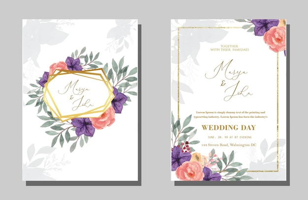 Watercolour wedding invitation design elements psd