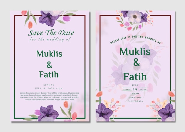 Watercolour wedding invitation design psd premiuim