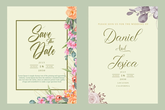 Watercolour Wedding Invitation Design Psd Premiuim