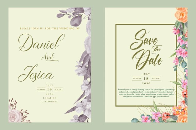 Watercolour wedding invitation design psd premiuim