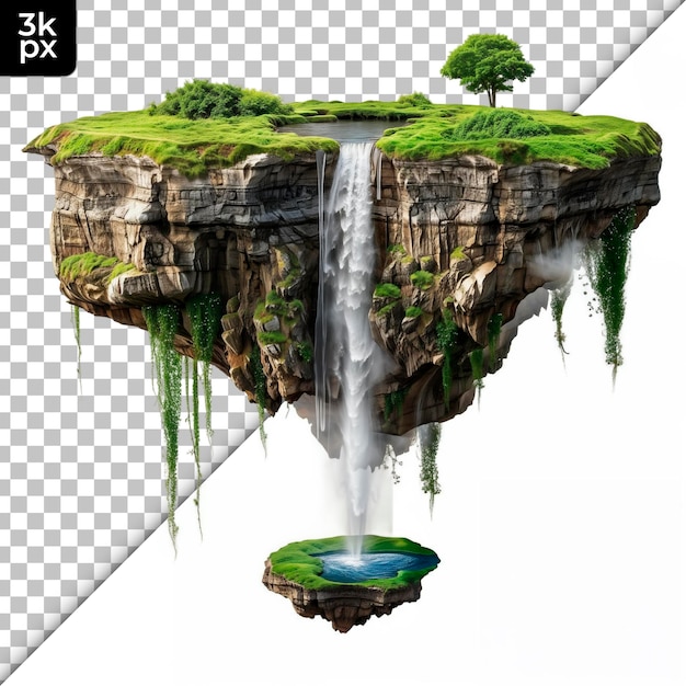 PSD a waterfall with a tree isolated on transparent background