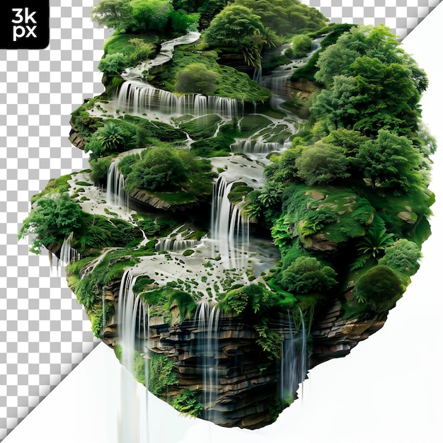 PSD una cascata con alberi su di essa e una foto di una cascata