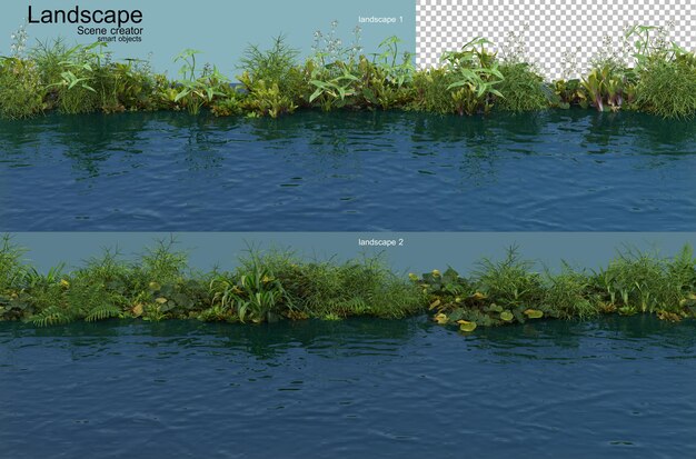 PSD ウォーターフロントの植物景観配置レンダリング