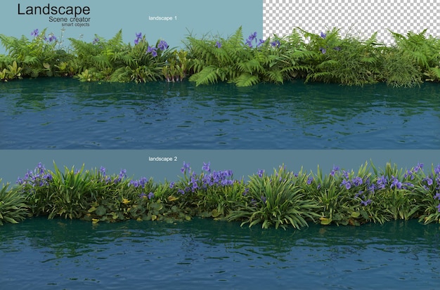 PSD waterfront plant landscape arrangement rendering