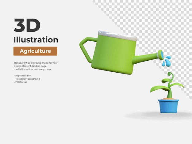 Watering plant with water bucket agriculture farming 3d icon illustration