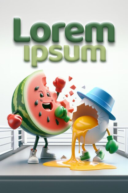 PSD watermelon en ei in de ring kinderkamer poster sjabloon met bewerkbare tekst en lettertype.