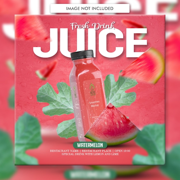 Watermelon juice food menu social media poster flyer template