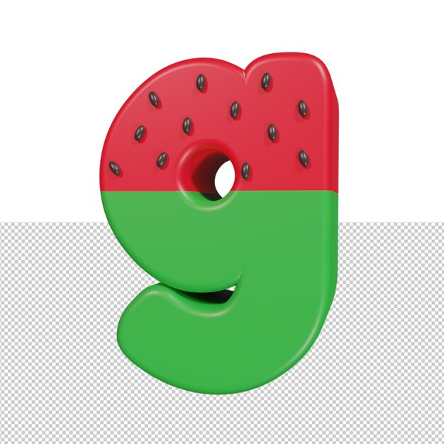 PSD watermelon letters g 3d rendering dei caratteri