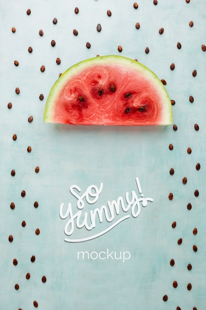 PSD watermelon slice and seeds rain mock-up