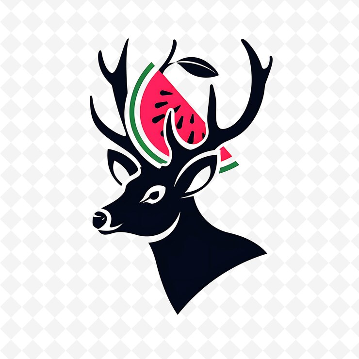 PSD watermelon slush logo met een watermeloen en een jungle deer ab png tropical inspired drink designs