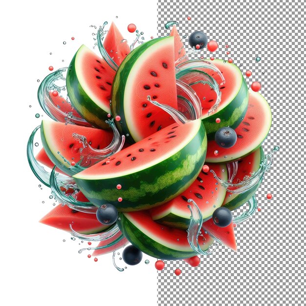 PSD watermelon splash png готовая изоляция освежающей жидкой вспышки