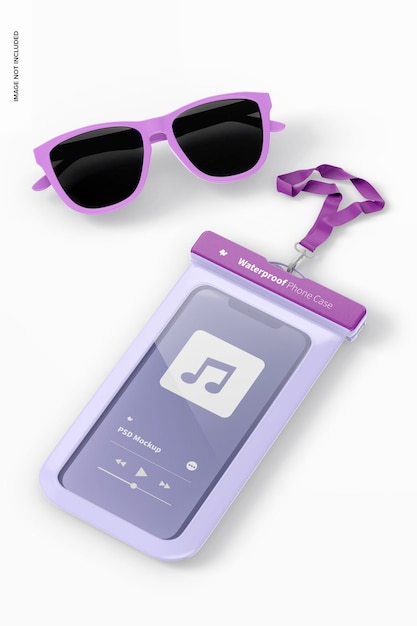 Waterproof phone case with sunglasses mockup