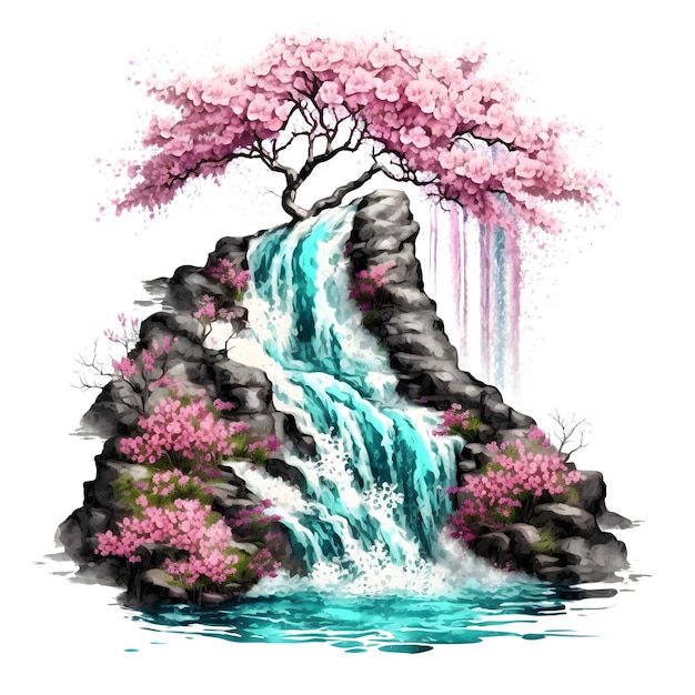 PSD waterval japanse wallart 4096px png transparante 300dpi voor t-shirt clipart boek frame muurkunst