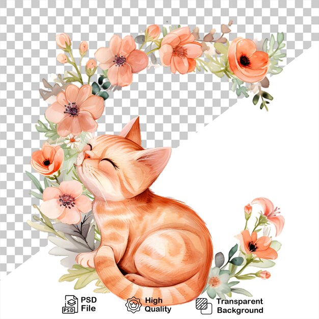 Waterverf alfabet letter c kat met bloemen geïsoleerd op doorzichtige achtergrond bevat png-bestand