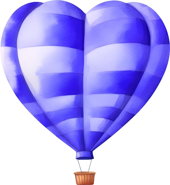 PSD waterverf blauw paars hart heteluchtballon clipart voor romantisch vliegluchtvervoer illustratie art