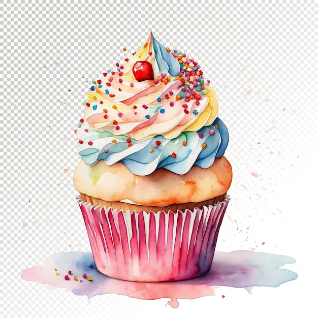 Waterverf clipart cupcake met frosting en sprinkles