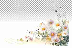 PSD waterverf daisy bloemen hoek grens kamille bouquet wildbloemen