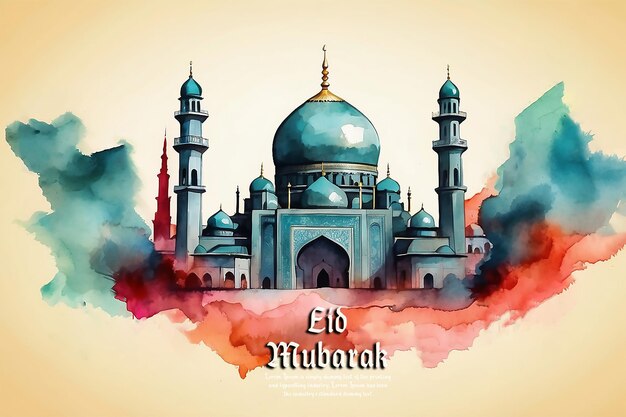 PSD waterverf eid mubarak islamitisch ontwerp moskee creatieve bewerkbare tekst psd ontwerp