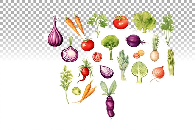 PSD waterverf groenten set veganistisch gezonde voeding illustratie voor culinaire verrassingen