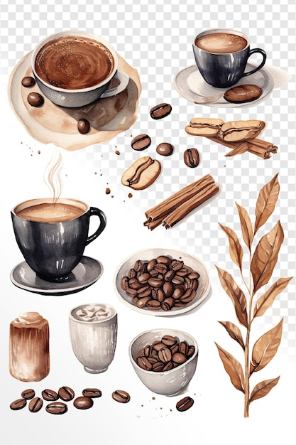 Waterverf illustratie van koffie elementen