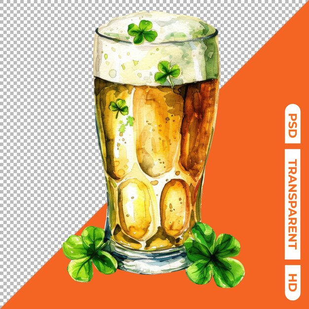 PSD waterverf illustratie van st patrick beer glas geïsoleerd op doorzichtige achtergrond