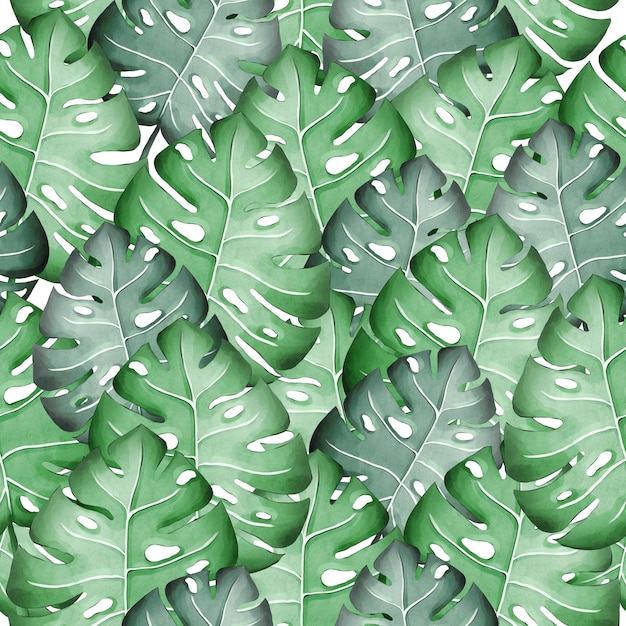 Waterverf monstera patroon Naadloze afdruk Handgetekend verpakkingspapier Textiel Stof Postkaart Jungle
