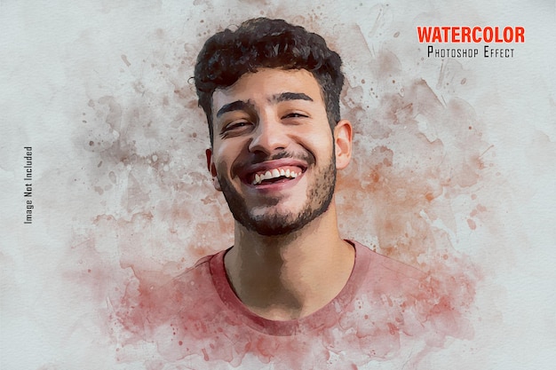 PSD waterverf portret persoon foto effect sjabloon mockup