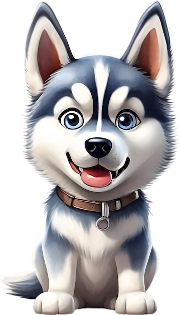 PSD waterverf tekening van een schattige siberische husky hond in cartoon stijl