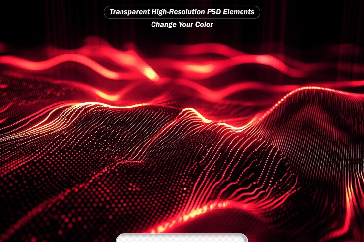 PSD wave of red particles abstract fire background with a dynamic wave