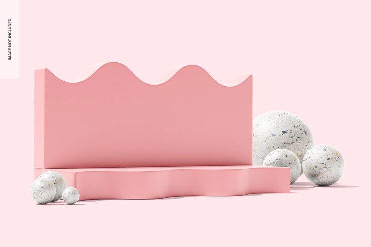 PSD waves decorative pink backdrop mockup, left view